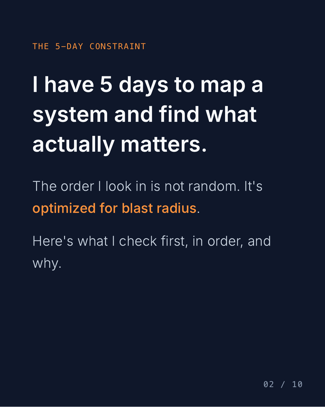 What I look for first when I open a production system — slide 2 of 10